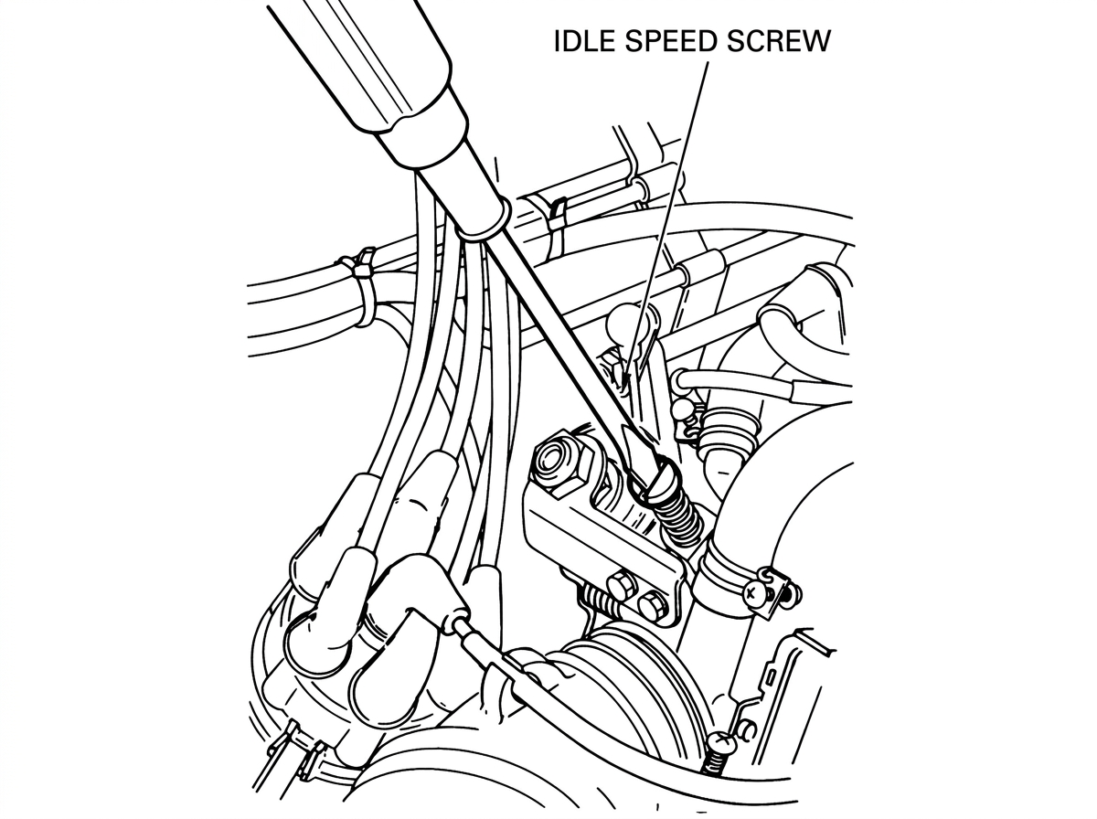 Idle speed adjusting screw as located in the engine bay