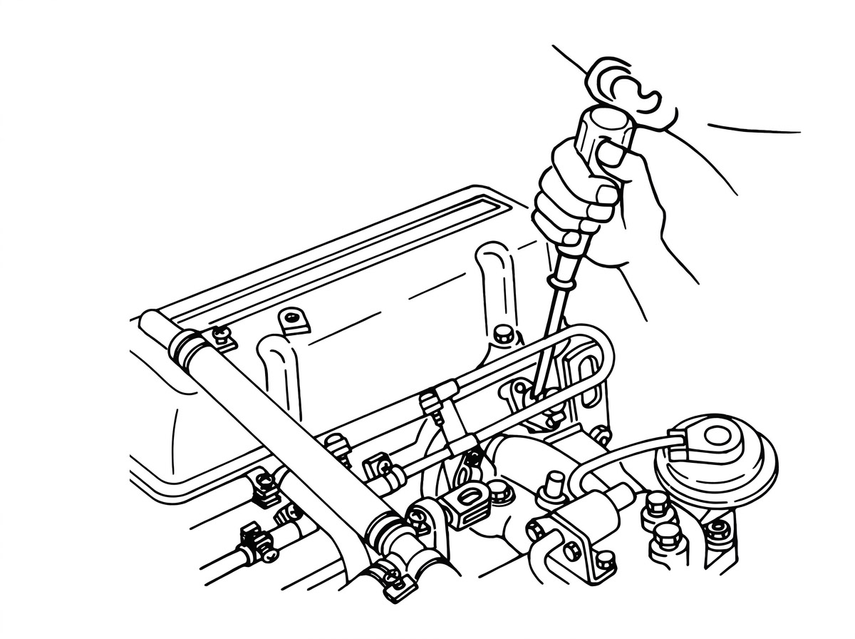 Photo of a hand pulling the ignition lead wire connector at the fuel rail while listening to the injectors