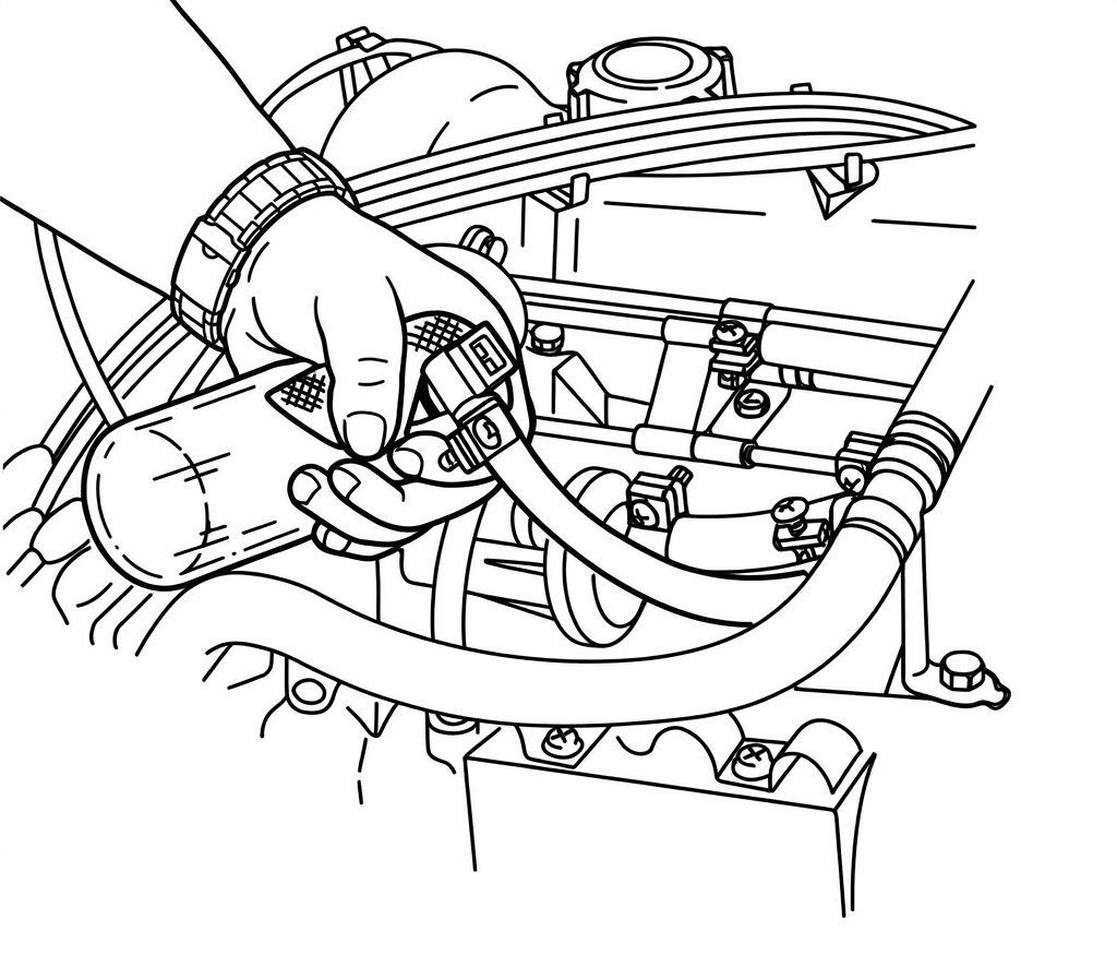 Photo of a hand disconnecting the cold start valve connector on the intake manifold