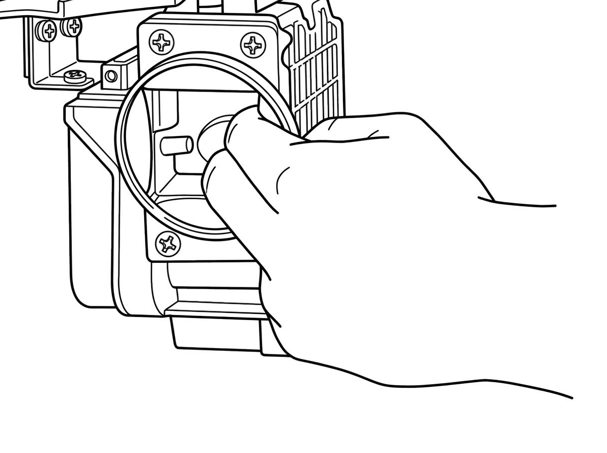 Photo of a hand reaching into the air flow meter body to push the flap open and check the pump contacts