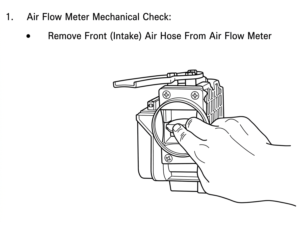 Photo of a hand pushing the air flow meter flap open by hand with the intake hose removed