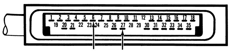 35-pin connector diagram with arrows pointing to pins 6 and 27 for the air temperature sensor test