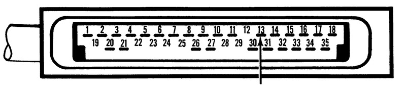 35-pin connector diagram with arrow pointing to pin 13 for the water temperature sensor test