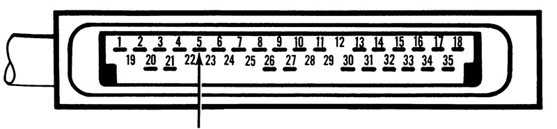35-pin connector diagram with arrow pointing to pin 5 for control unit ground circuit test 1