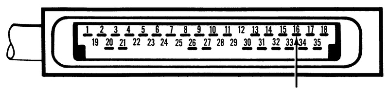 35-pin connector diagram with arrow pointing to pin 16 for control unit ground circuit test 2