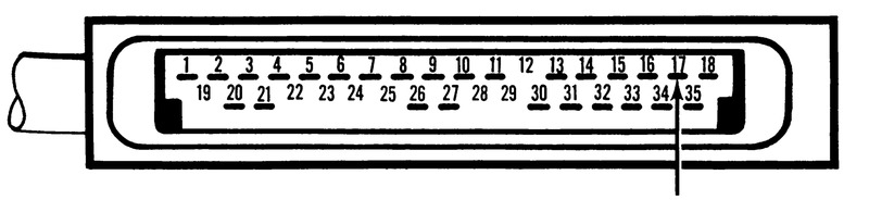 35-pin connector diagram with arrow pointing to pin 17 for control unit ground circuit test 3