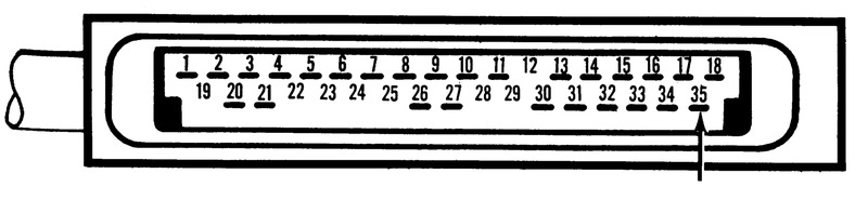 35-pin connector diagram with arrow pointing to pin 35 for control unit ground circuit test 4