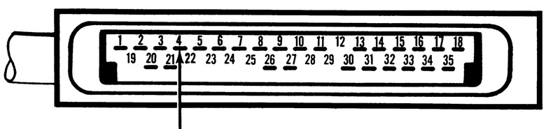 35-pin connector diagram with arrow pointing to pin 4 for the start signal circuit test