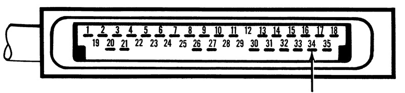 35-pin connector diagram with arrow pointing to pin 34 for the air regulator circuit test